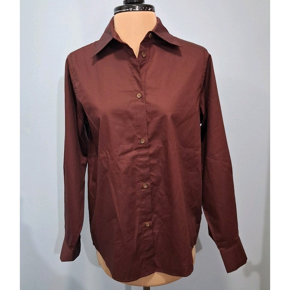 Paper Label Nova Shirt Womens Xs Organic Cotton ‎ Brown Collared Button Up Shirt